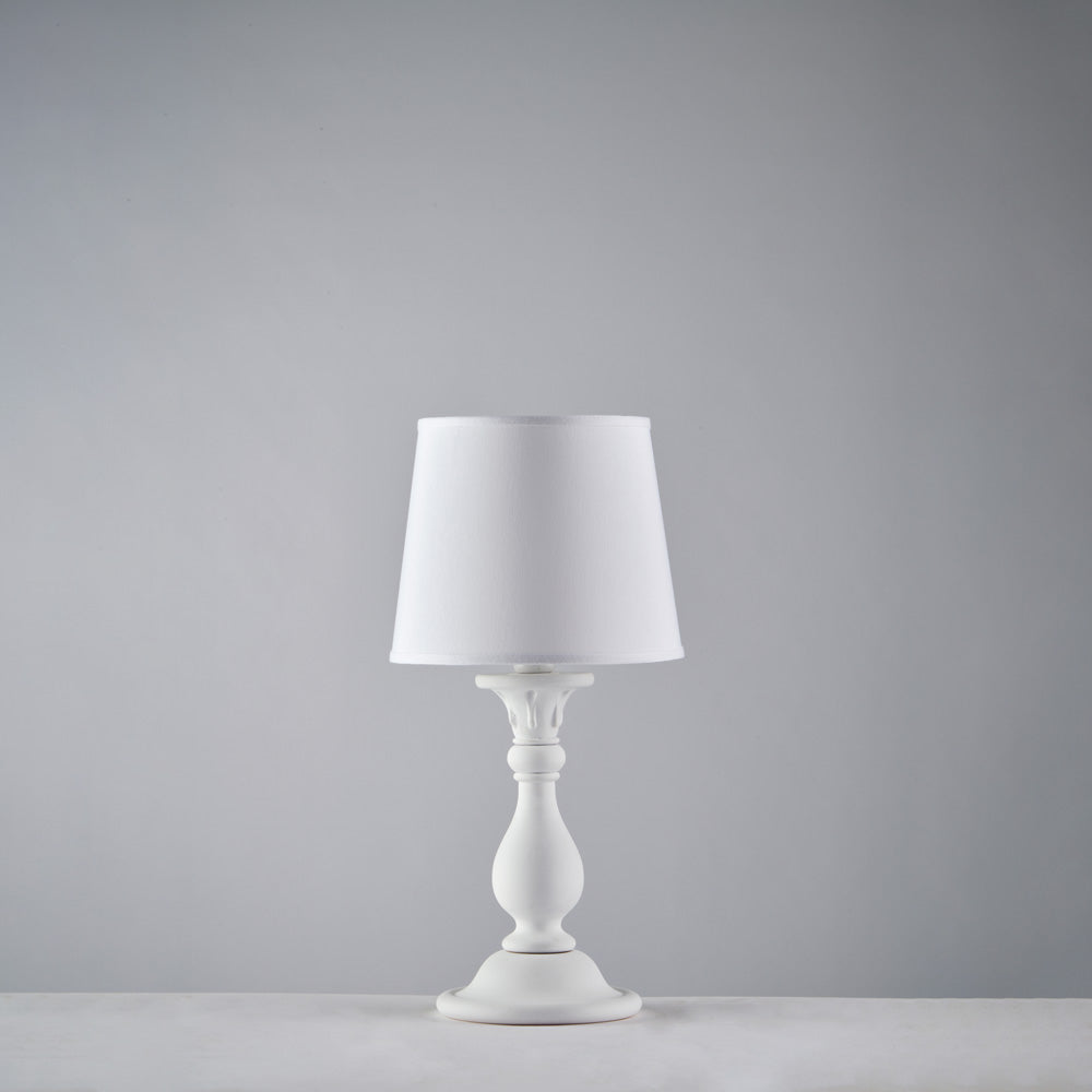 Lumetto in legno bianco shabby 1 luce con paralume dm.20 H.39 - Ø20