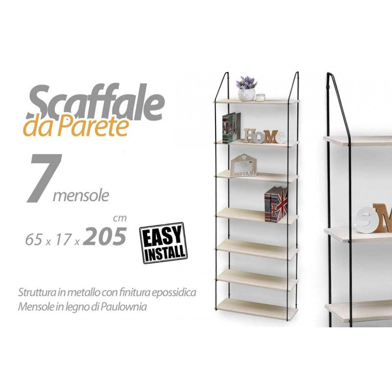 Scaffale slim  da parete 7 ripiani cm 65 x 17 x 205 h