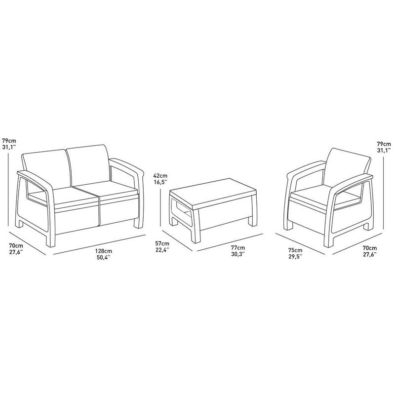 Set Lounge Keter Corfu cappuccino con divano + 2 poltrone e tavolino