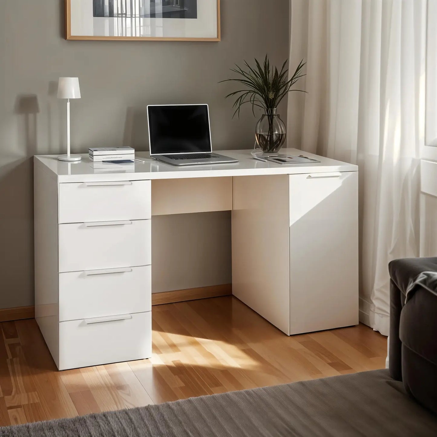 Scrivania 4 cassetti e 1 anta bianco laccato cm 146x60x75 h