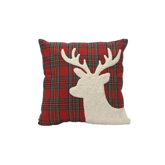 Cuscino natalizio in cotone tartan con renna in lana 45 × 45 cm