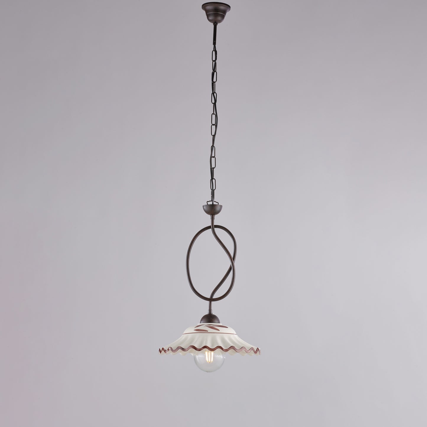Lampadario nero ruggine, ceramica bianco marrone, 1 luce, Ø30 cm