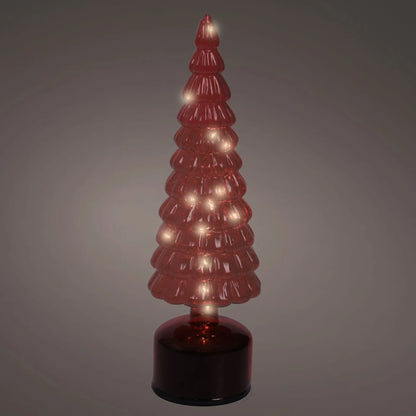 Albero di Natale in vetro rosso con LED girevole H34 cm