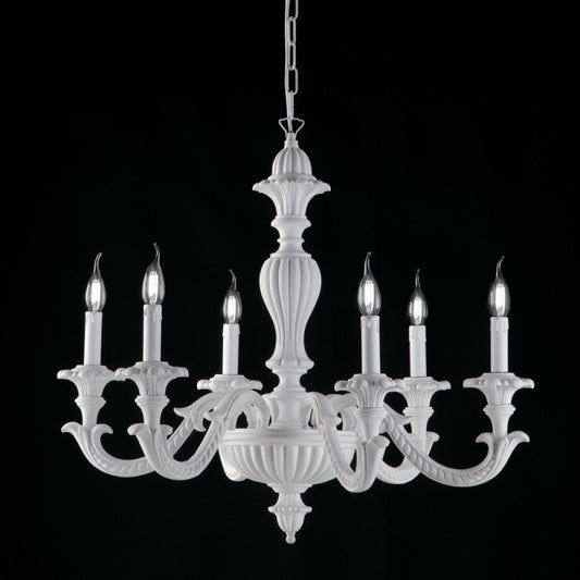 Lampadario in legno e pasta di legno bianco shabby 6 luci