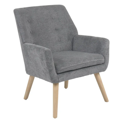 Poltrona Michelle in tessuto grigio con gambe in legno naturale cm 82x68x64