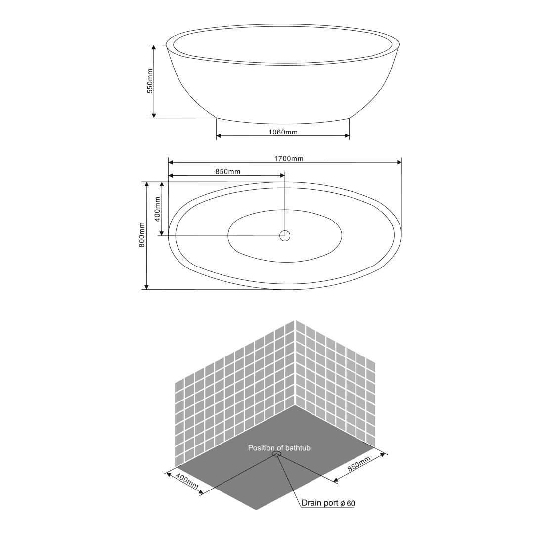 Vasca da bagno centro stanza in acrilico bianco
