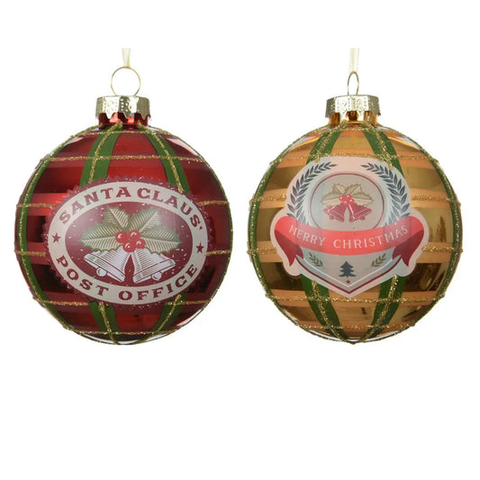 Sfera natalizia in vetro con decoro a campana Ø8 cm – 1 pezzo assortito