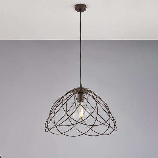 Lampadario in ferro laccato nero con decorazione effetto ruggine con cavo elettrico regolabile 1 luce H.32 - MAX 132 - Ø45