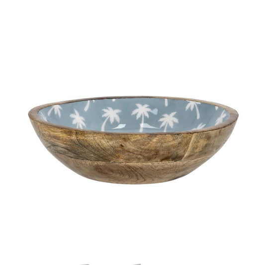 Bizzotto ciotola Keran azzurra Ø24x9,5h con decoro palme in legno di mango