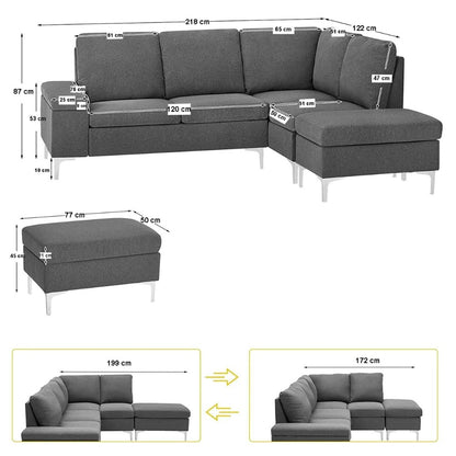 Divano angolare destro grigio 218x172x87