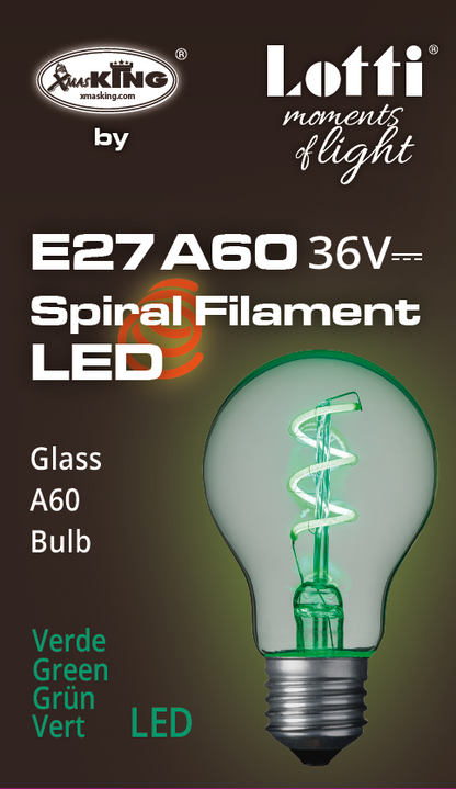 Lampada E27 36V goccia spiral 60mm Verde