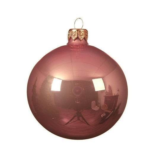 Set 6 palline di Natale in vetro rosa antico lucido Ø8 cm