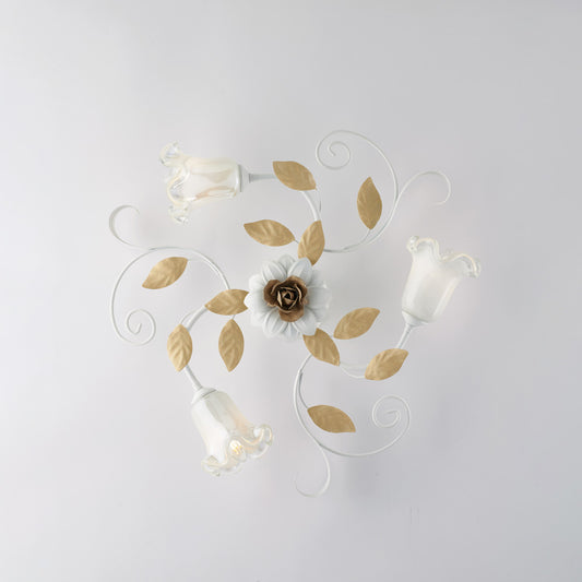 Plafoniera in ferro laccato bianco shabby 3 luci H.17 - Ø56
