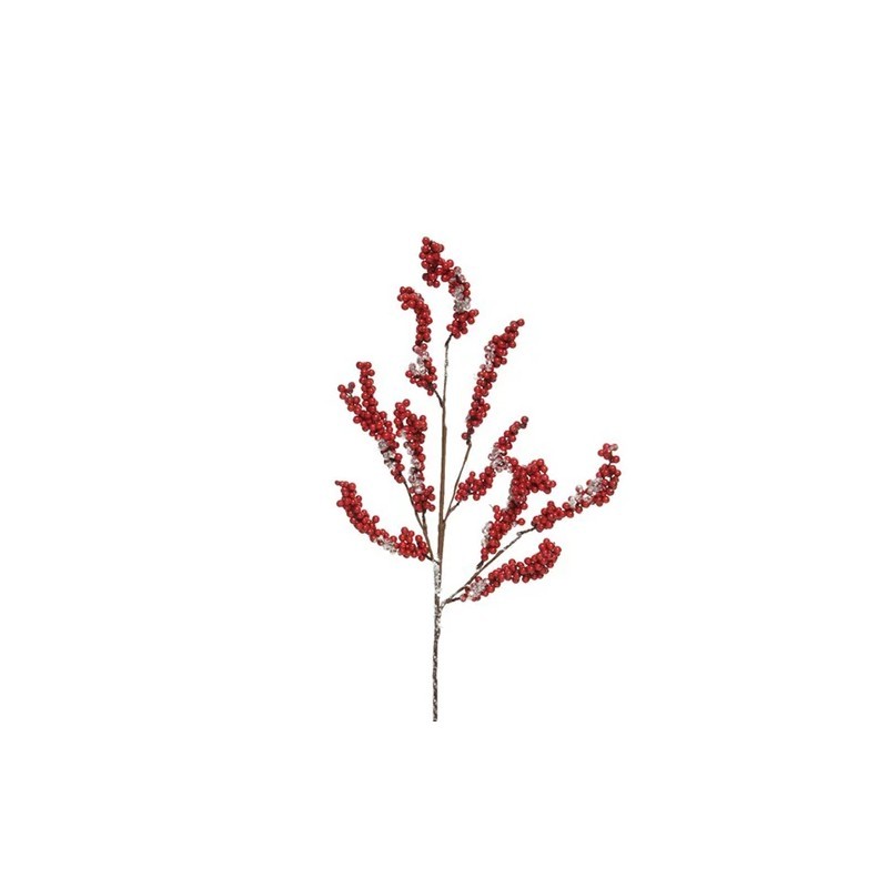 Ramo decorativo con bacche rosse glitter H75 cm
