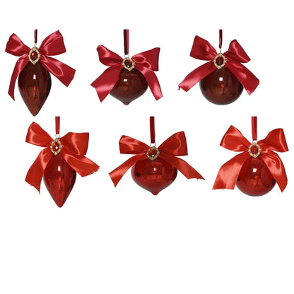 Ornamento natalizio in vetro rosso con fiocco Ø8 cm – 1 pezzo assortito