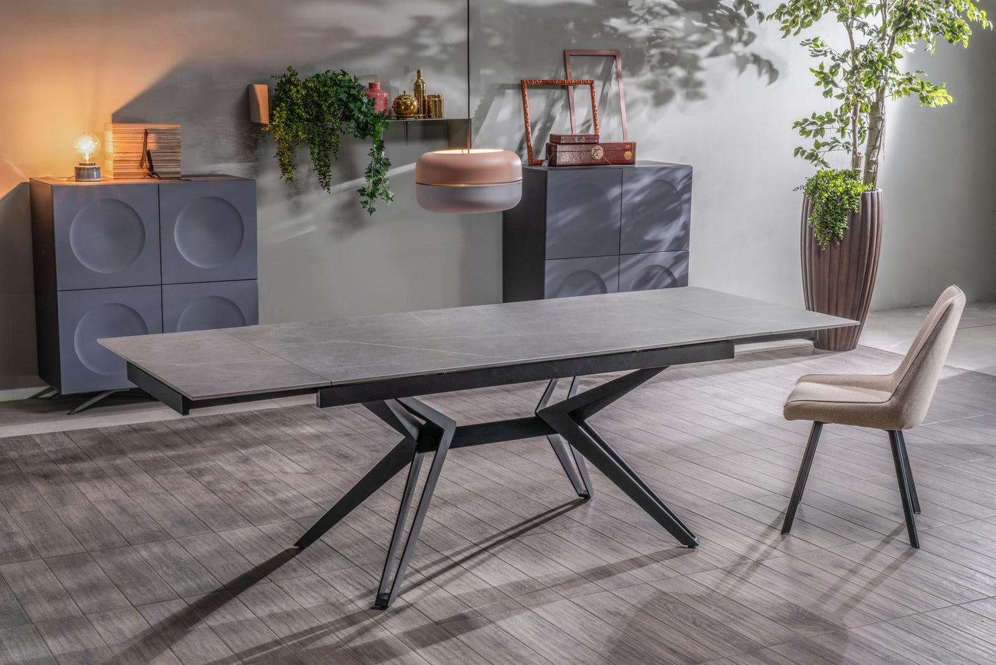 Tavolo Allungabile Grigio-Negro Opaco, Gambe a H, 90x160-240x76