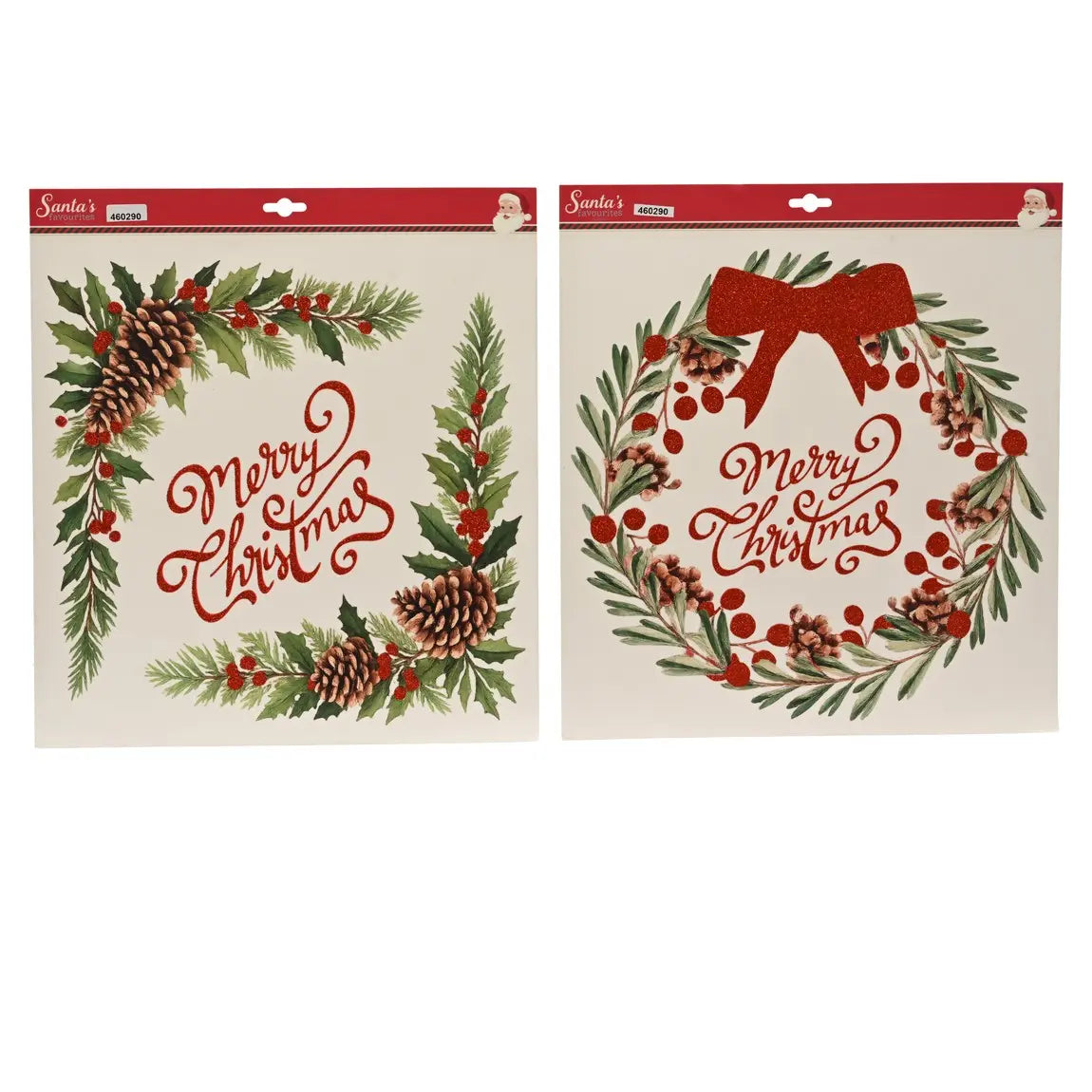 Decorazione natalizia per finestra rossa con glitter 38 × 42 cm