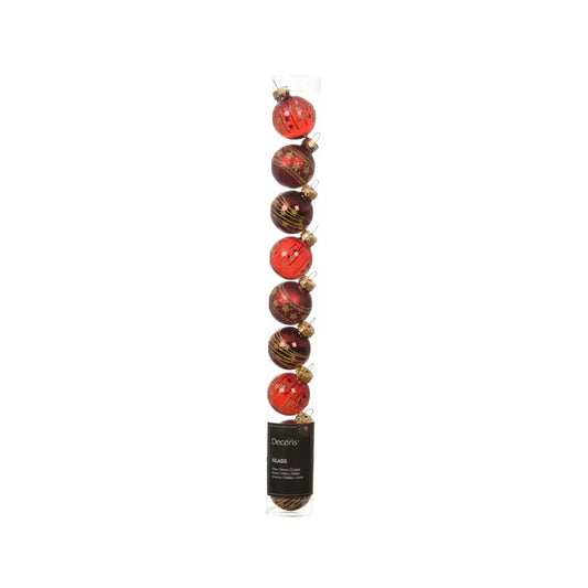 Box 9 palline di Natale in vetro rosso scuro lucide e opache Ø3 cm