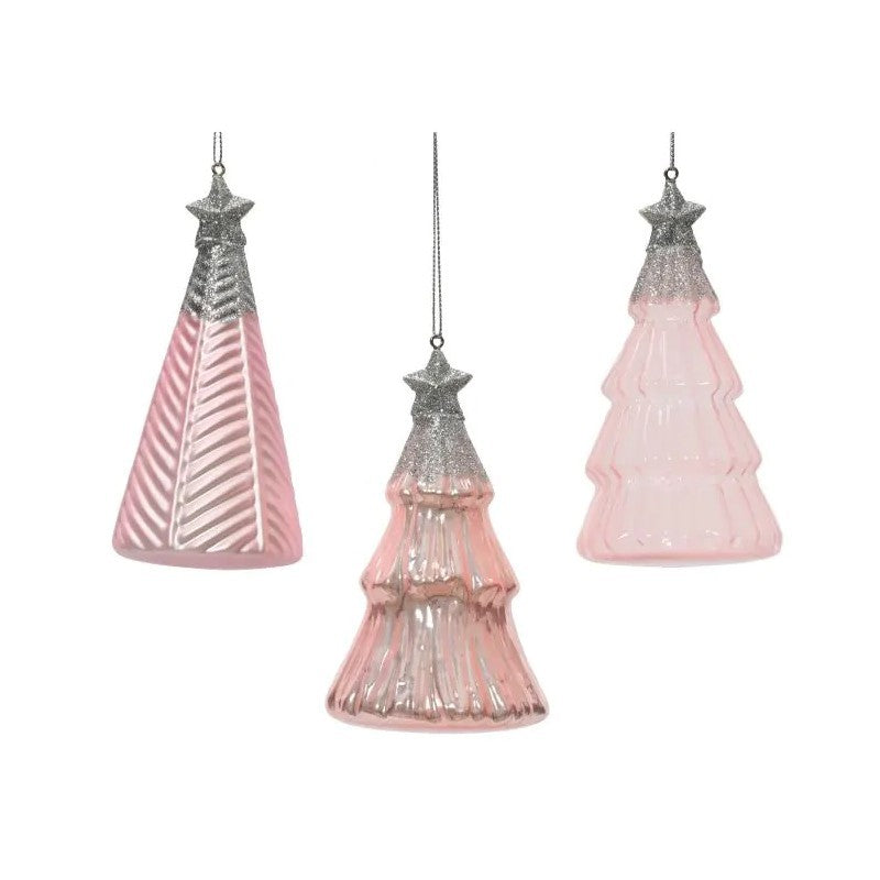 Pendente albero di natale in vetro rosa cipria H12.6 cm 3 assortiti