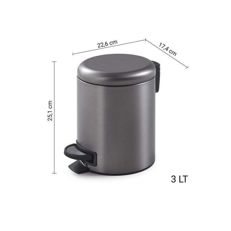 Portarifiuti 3 lt Potty gun metal 25,1 x 17,4 x 22,6 cm