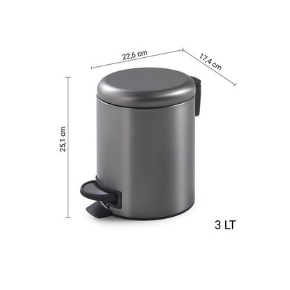 Portarifiuti 3 lt Potty gun metal 25,1 x 17,4 x 22,6 cm