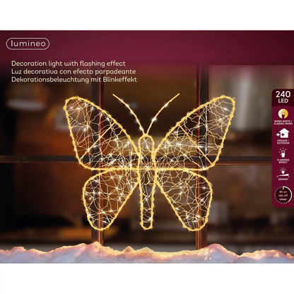 Farfalla luminosa LED oro e bianca da esterno 38 × H30 cm
