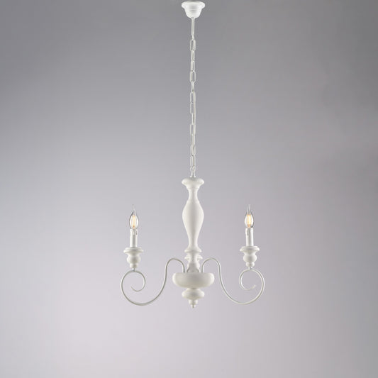 Lampadario in legno e ferro laccato bianco shabby 3 luci H.53 - MAX 113 - Ø44