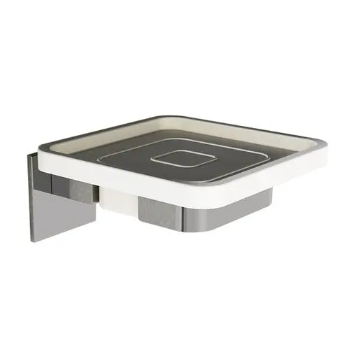 Portasapone Square in metallo cromato e vetro satinato 11 × 5,5 × H12 cm