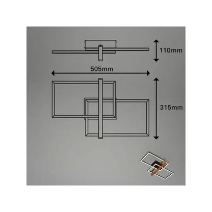 Applique/plafoniera LED Nested 33W 3300 lm 3000K 50,5×28,5 cm nero e legno