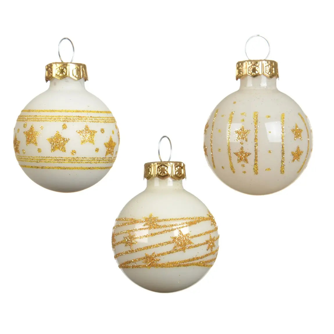 Box 9 palline di Natale in vetro bianco lana lucide e opache Ø3 cm