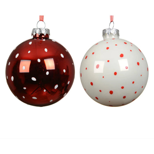 Pallina di Natale in vetro bianco e rosso assortite Ø8 cm