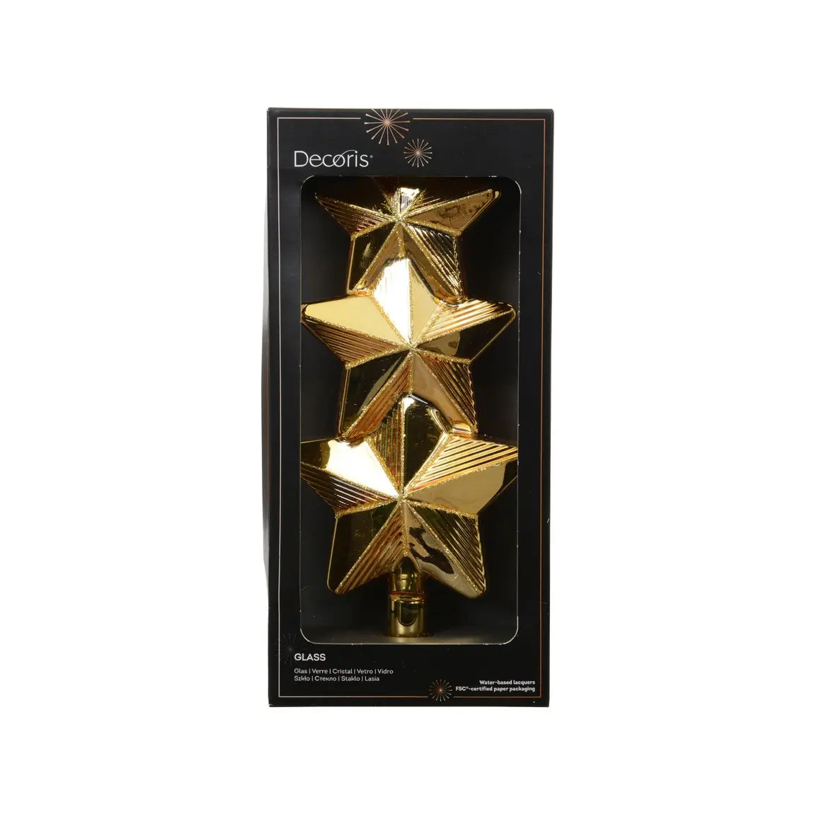 Puntale per albero di Natale in vetro con stelle oro glitterato H27 cm
