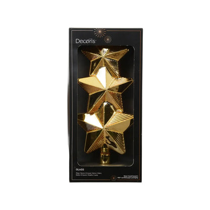 Puntale per albero di Natale in vetro con stelle oro glitterato H27 cm