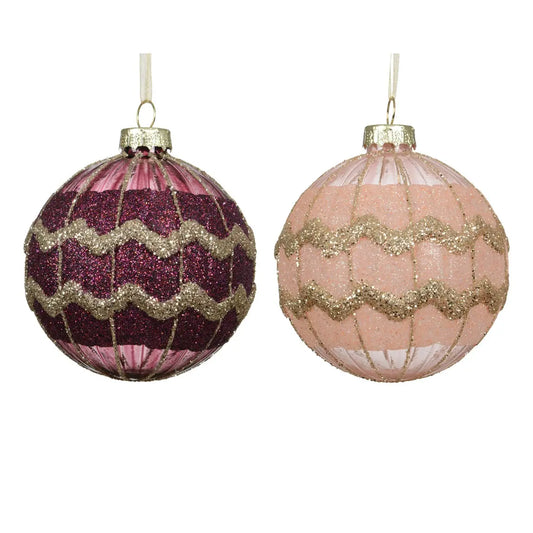 Sfera natalizia in vetro con motivo zig zag Ø8 cm – 1 pezzo assortito
