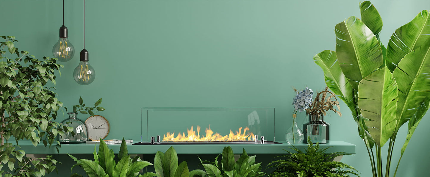 Bruciatore per camino a bioetanolo in acciaio con vetri da 65 cm