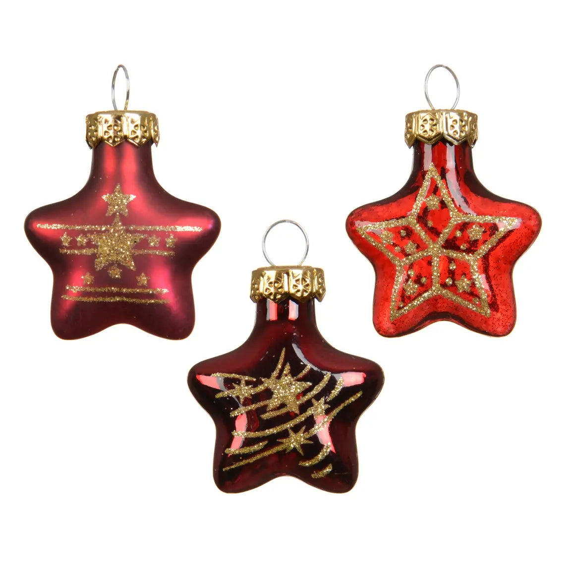 Box 9 stelle di Natale in vetro rosso scuro lucide e opache H3 cm