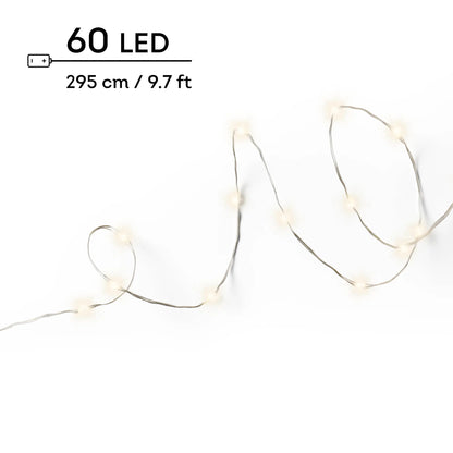 Catena micro LED filo argento luce bianco caldo 295 cm da interno