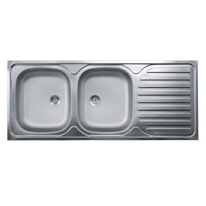 Lavello Cucina 2 Vasche Con Gocciolatoio Dx, Acciaio 50x120 cm (3) (N127DX) EFFEZ