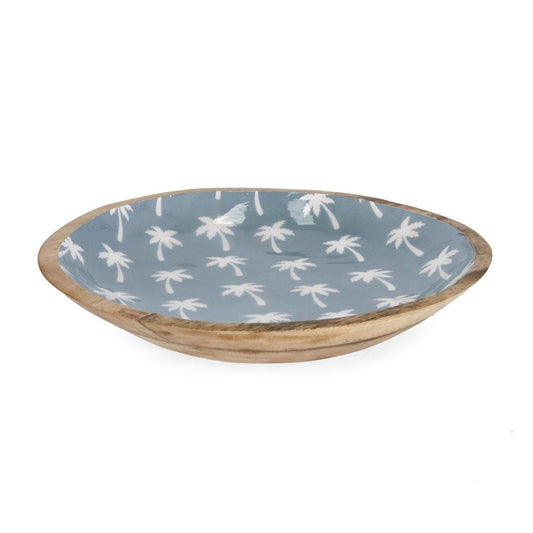 Bizzotto ciotola Keran bassa azzurra Ø38x6,5h con decoro palme in legno di mango