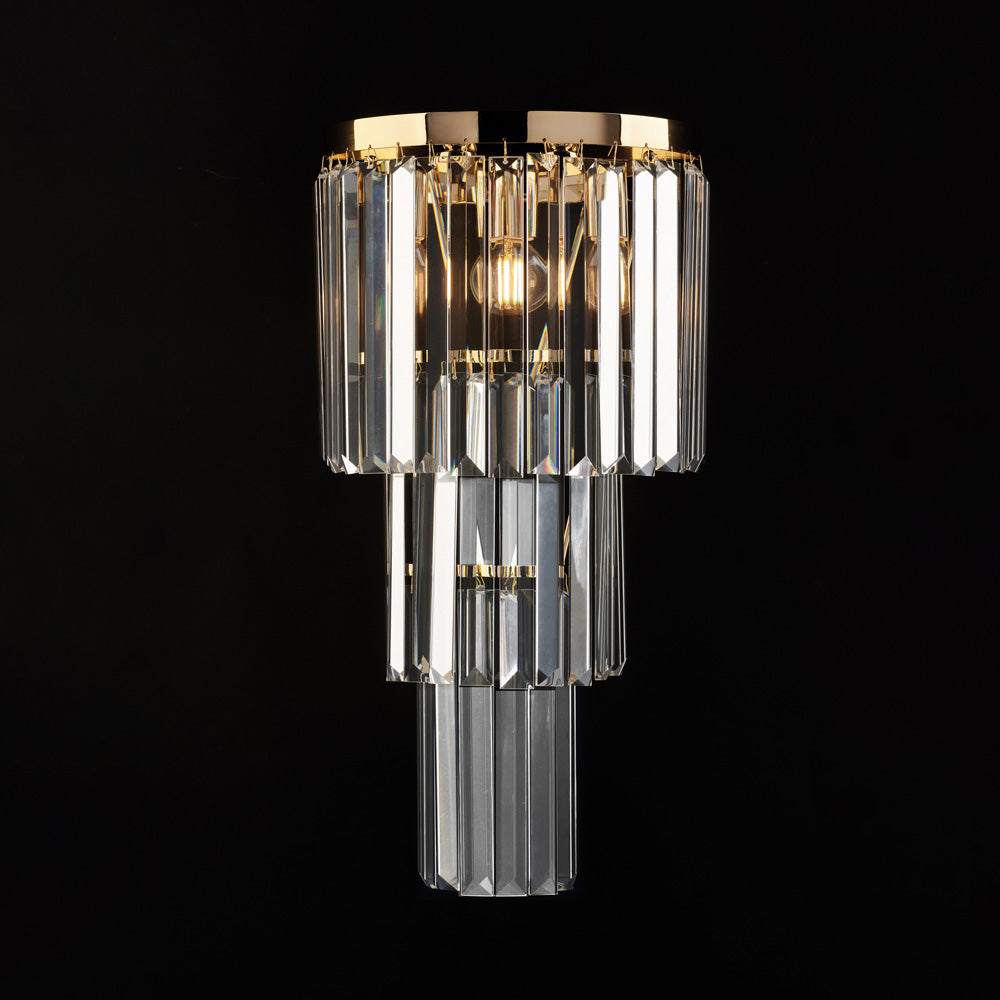 Applique in ferro e ottone dorato con strasss 2 luci H.51 - L.25 - P.13