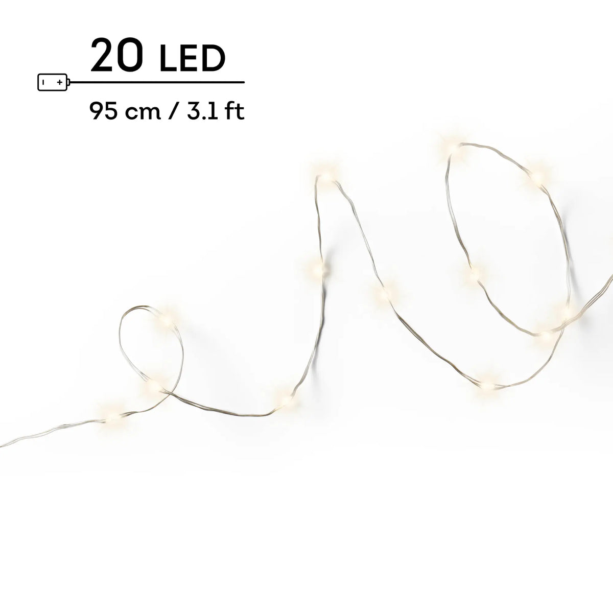 Catena micro LED a batteria filo argento luce bianco caldo 95 cm da interno