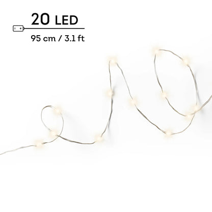 Catena micro LED a batteria filo argento luce bianco caldo 95 cm da interno