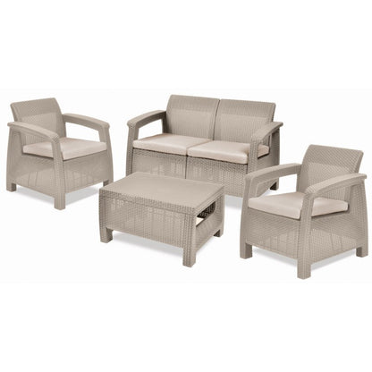 Set Lounge Keter Corfu cappuccino con divano + 2 poltrone e tavolino