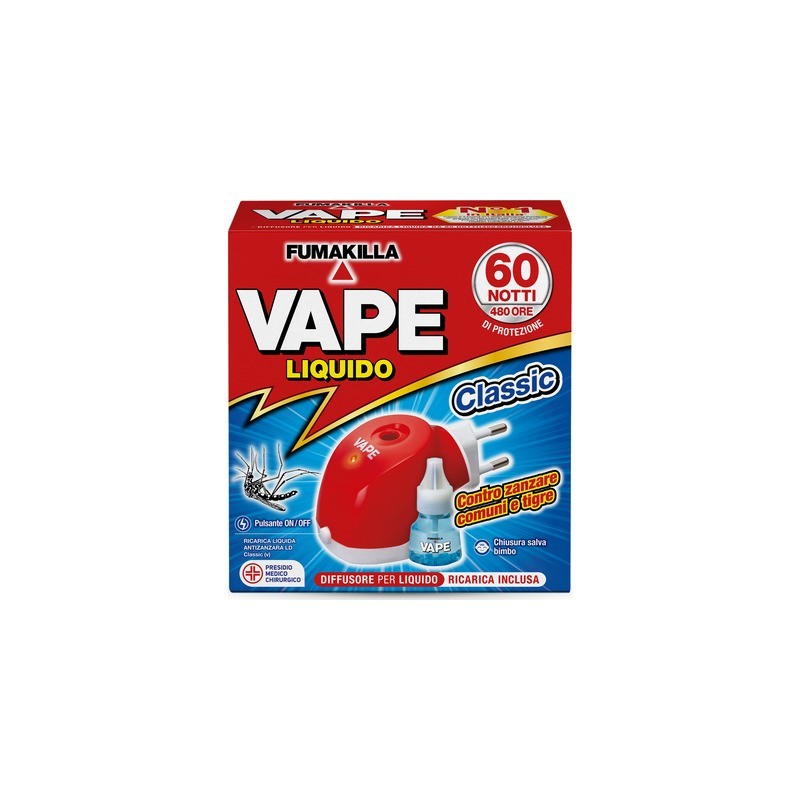 Vape elettroemanatore liquido classico + ricarica liquida 60 notti