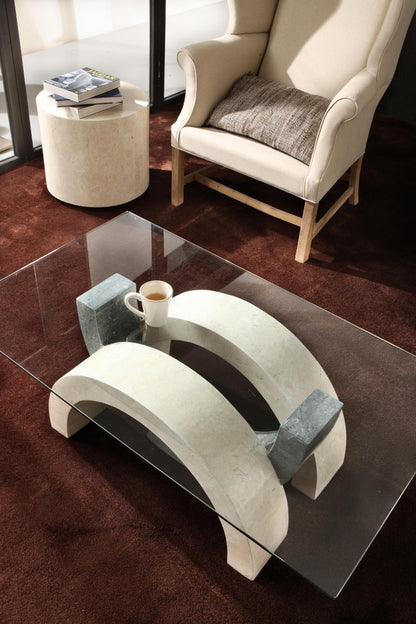 Tavolino trasparente-beige-grigio 70 cm x 120 cm H. 41 cm