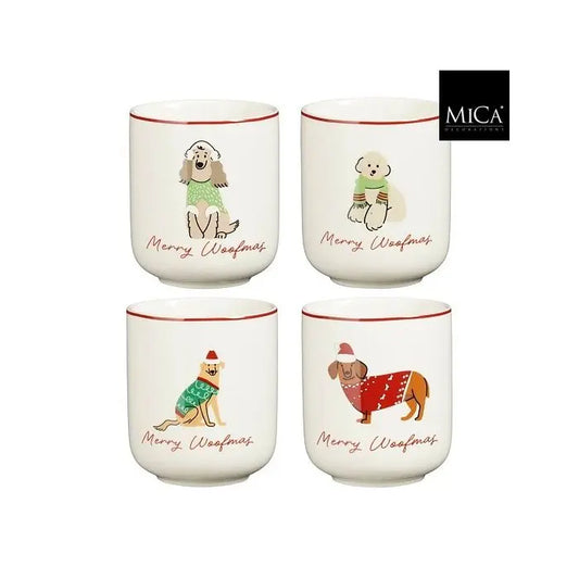 Set 4 tazzine da caffè con cane natalizio assortito 7,5 cm