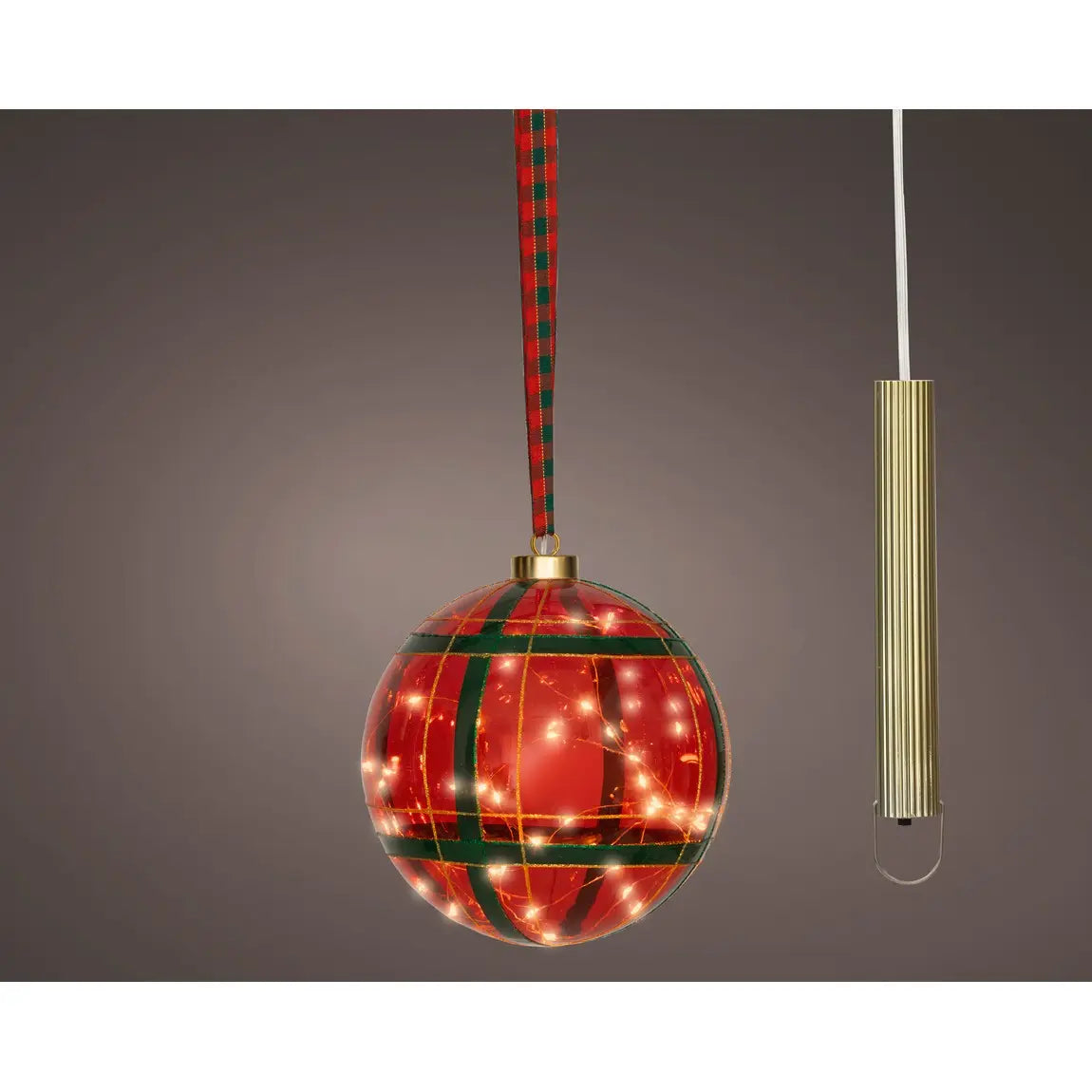 Sfera natalizia rossa con micro LED bianco caldo Ø19 cm