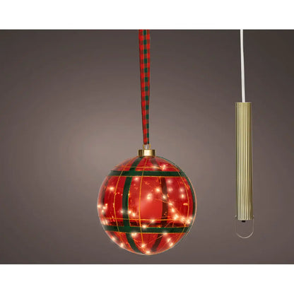 Sfera natalizia rossa con micro LED bianco caldo Ø19 cm