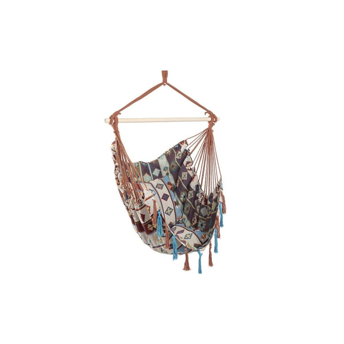 Bizzoto amaca pensile Santender azzurro/beige cm 120x146 con barra in legno