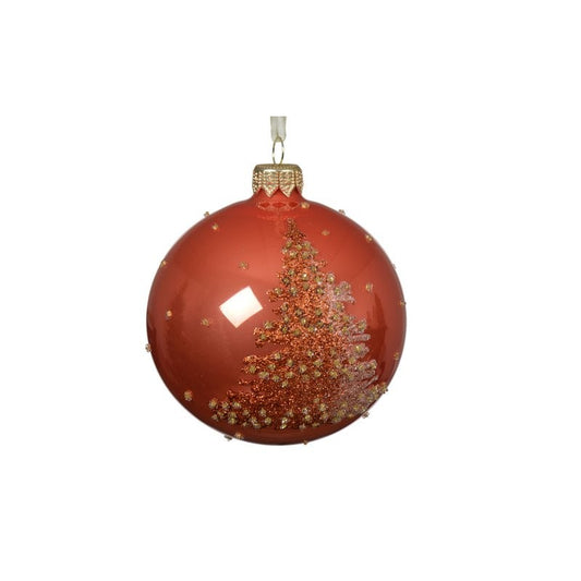Pallina di Natale in vetro color zucca sfumato con albero Ø8 cm